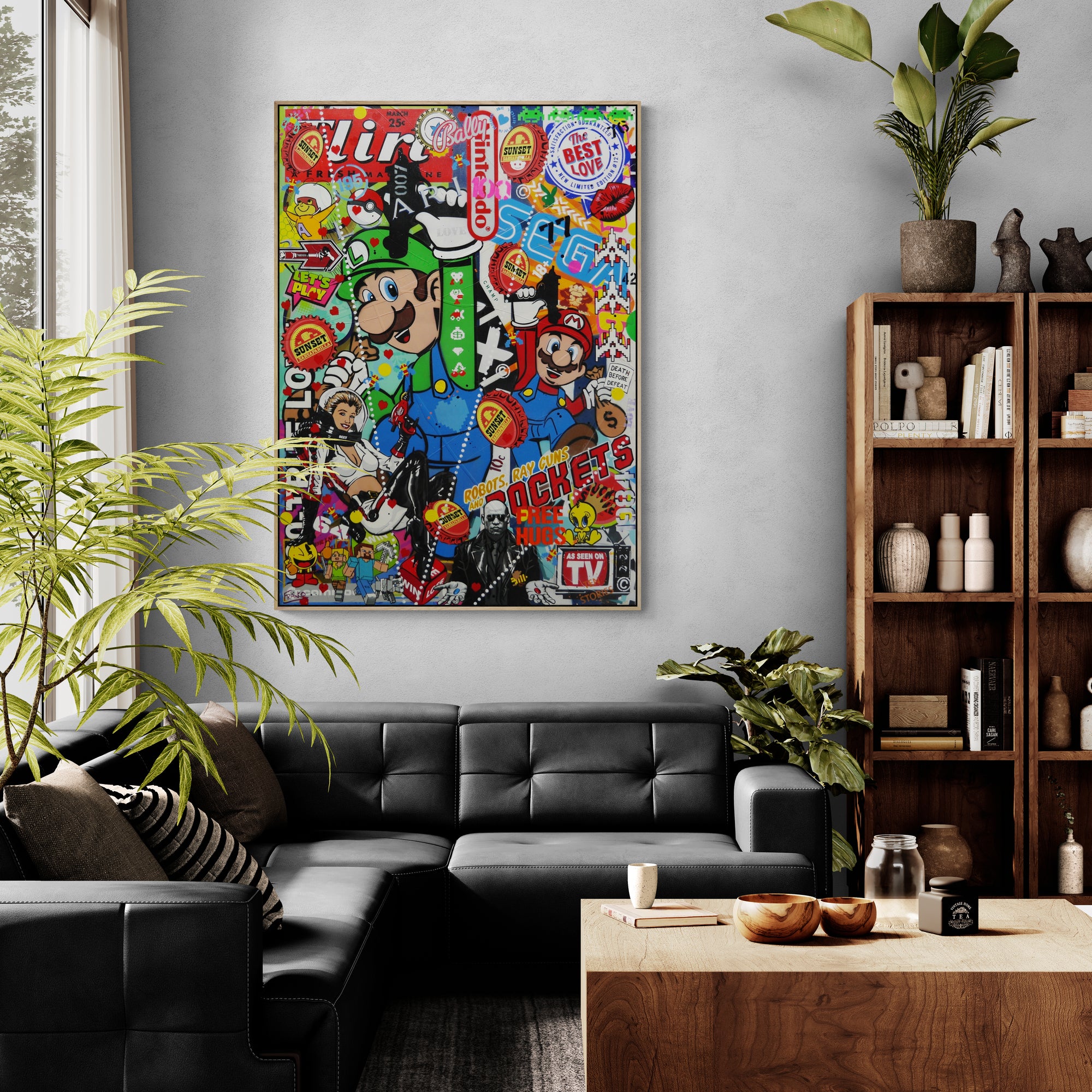 100cm x 140cm Italian Bandits Textured Urban Pop Art Canvas Painting - Modern Wall Decor for Living Room, Bedroom & Office