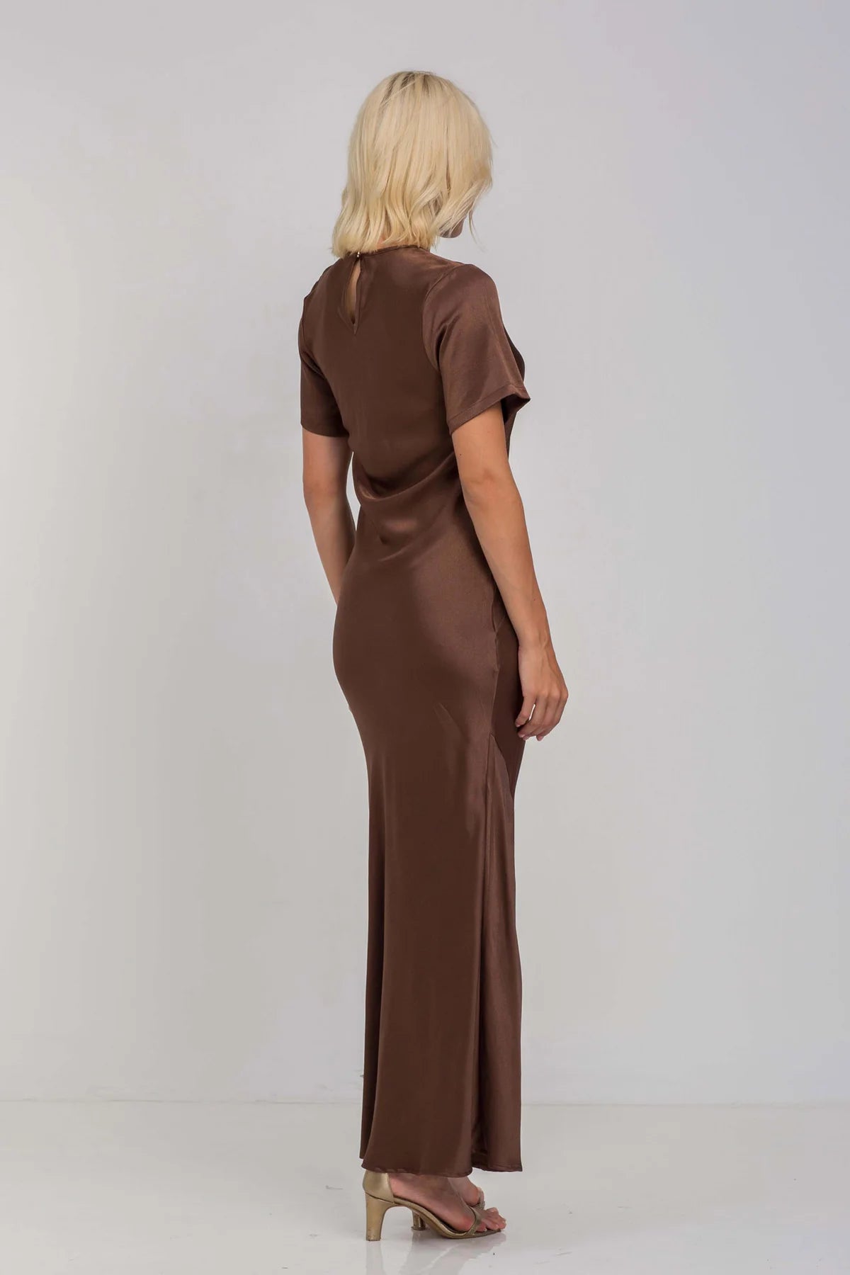 Elegant SS Satin Maxi Dress for Women | Romantic Chocolate Brown Long Dress | Perfect for Date Nights, Weddings & Special Occasions