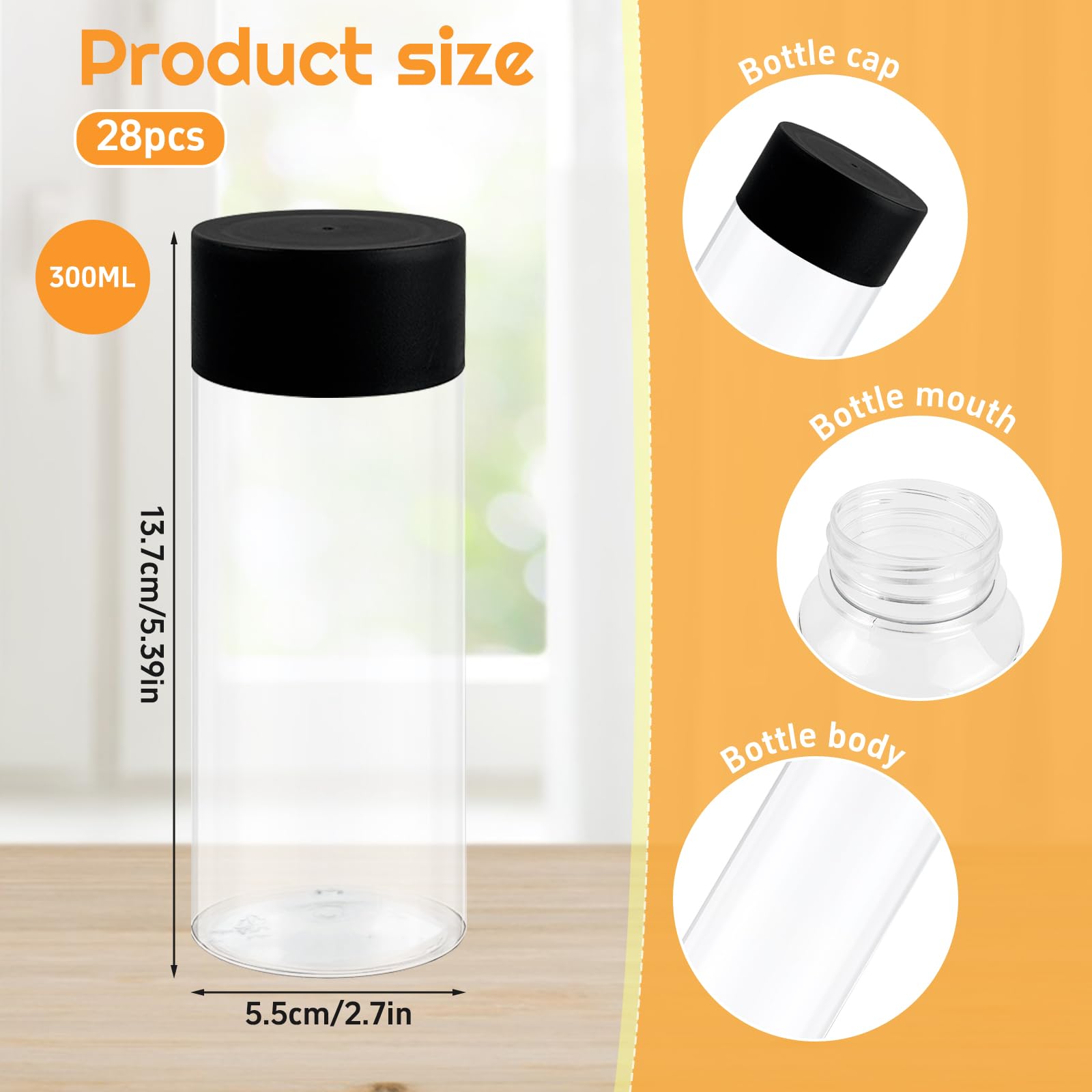 28 Pcs 10 oz (300 ml) Clear Plastic Sensory Bottles with Lids - Leakproof & Reusable for DIY Sensory Crafts, Classroom Activities, Party Favors - Perfect for Kids' Sensory Play, Calming Jars, and Science Experiments