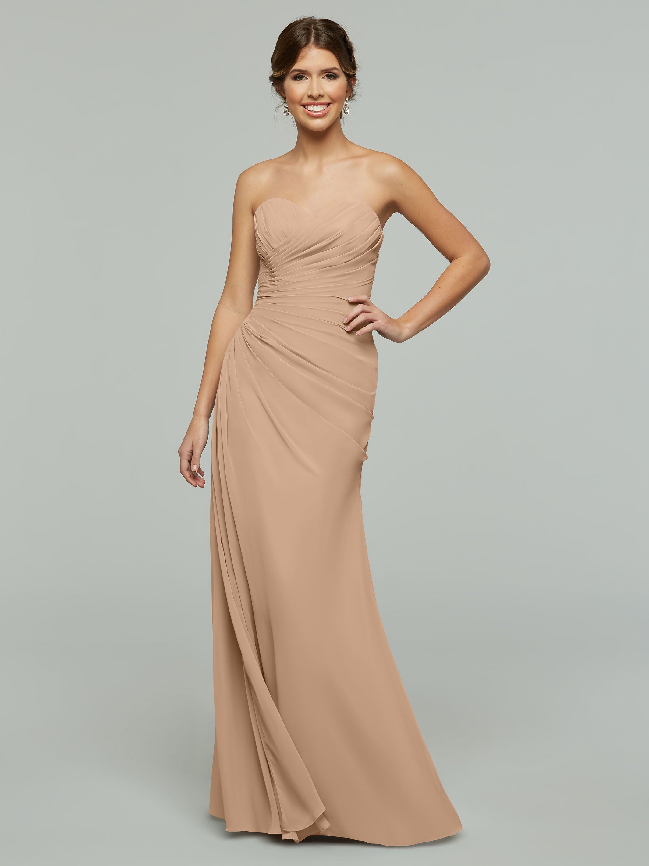 Elegant Strapless Sweetheart Chiffon Bridesmaid Dress with Ruching - Perfect for Weddings, Formal Events & Special Occasions