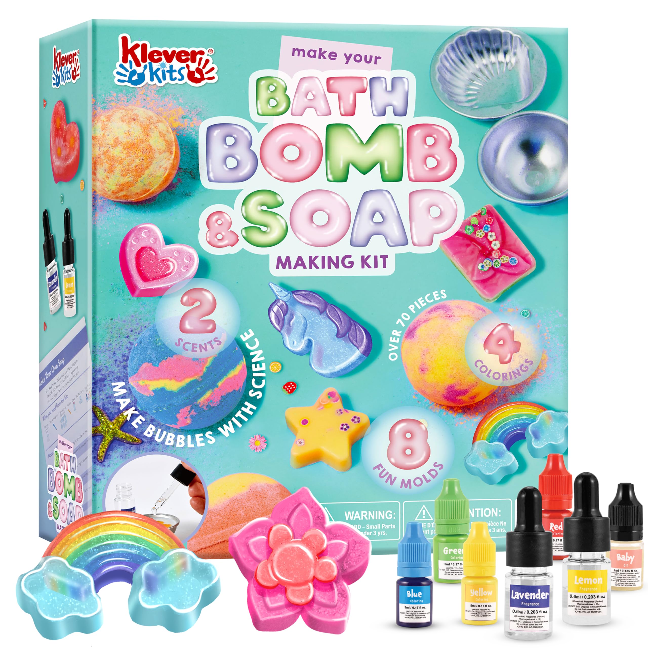 Klever Kits 2-in-1 DIY Bath Bomb & Soap Making Kit for Kids - STEM Science Spa Activity Set, Creative Gift for Toddlers & Children (Birthday Present) - Perfect for Home Science Experiments & Relaxing Bath Time Fun