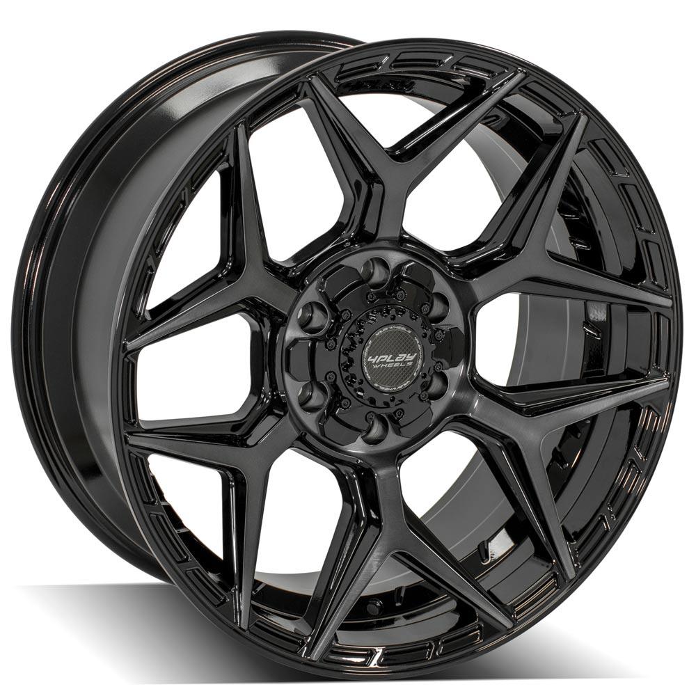 4Play Gen3 4P06 Gloss Black Wheels 20x9.0 6x139.7/6x135mm 106.1mm Hub - Brushed Face & Tinted Clear Finish for Trucks & SUVs - Off-Road & Street Performance