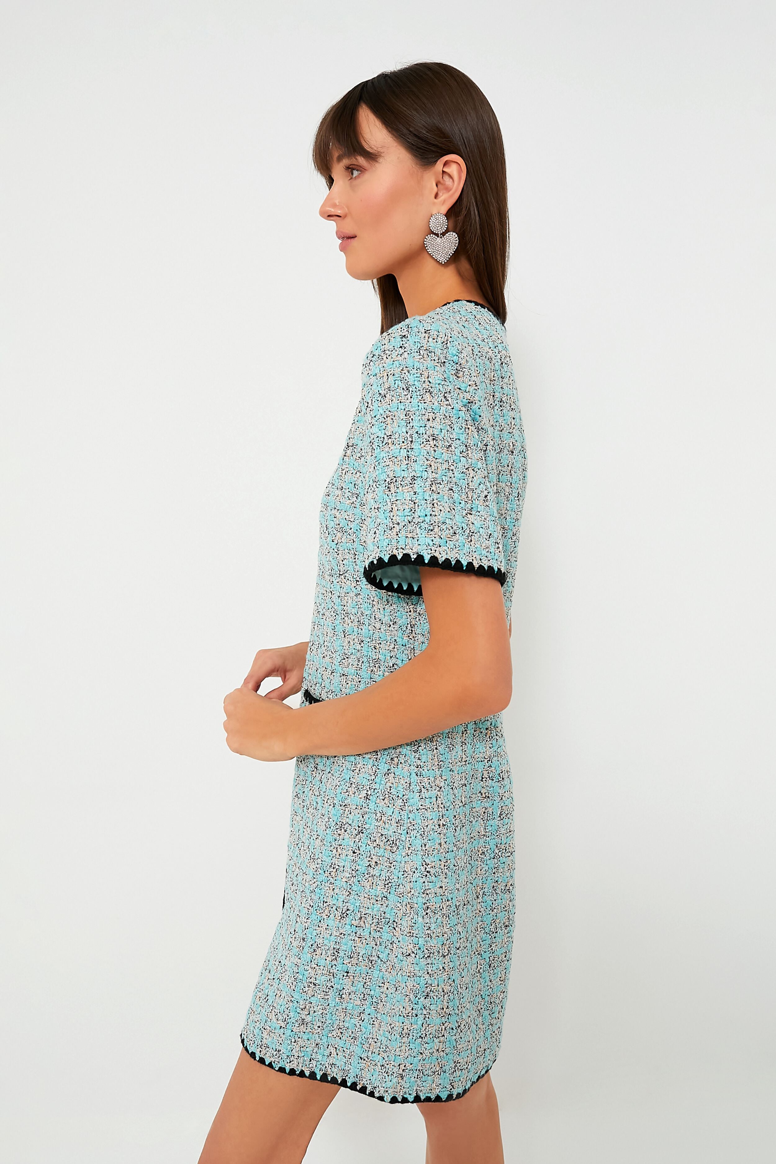 Blue Tweed Josephine Dress - Elegant Women's Vintage Style Dress for Parties, Weddings & Special Occasions