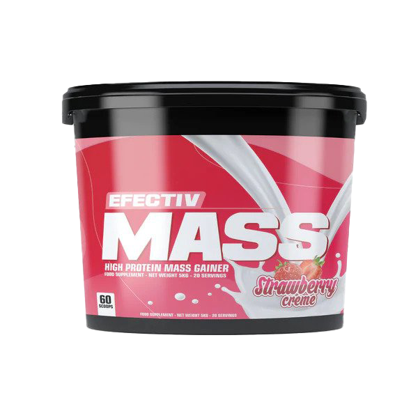 Efectiv Nutrition Mass Gainer Protein Powder - Strawberry Creme Flavor for Muscle Growth & Weight Gain | Post-Workout Recovery Shake, Bodybuilding Supplement for Athletes & Fitness Enthusiasts