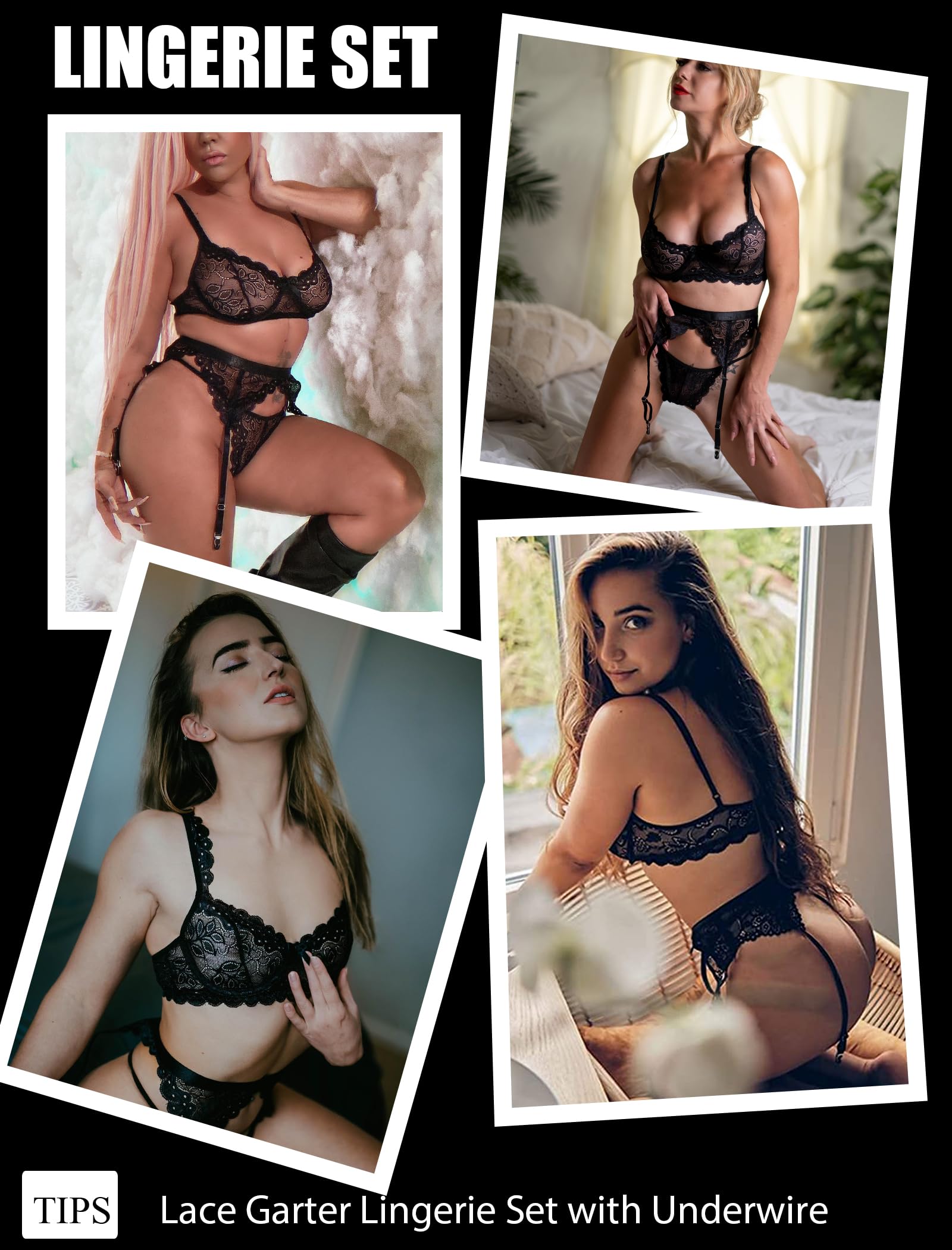 Avidlove Sexy Lace Garter Lingerie Set with Underwire Push Up Bra - Romantic Lingerie for Women | Perfect for Valentine's Day, Honeymoon & Special Occasions