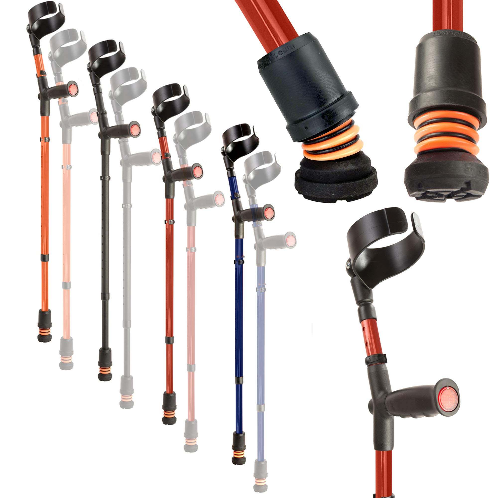 Flexyfoot Shock Absorbing Soft Grip Adjustable Crutches - Non-Slip Comfortable Walking Aid for Adults & Seniors - Red Pair - Ideal for Injury Recovery, Arthritis Support & Daily Mobility Assistance