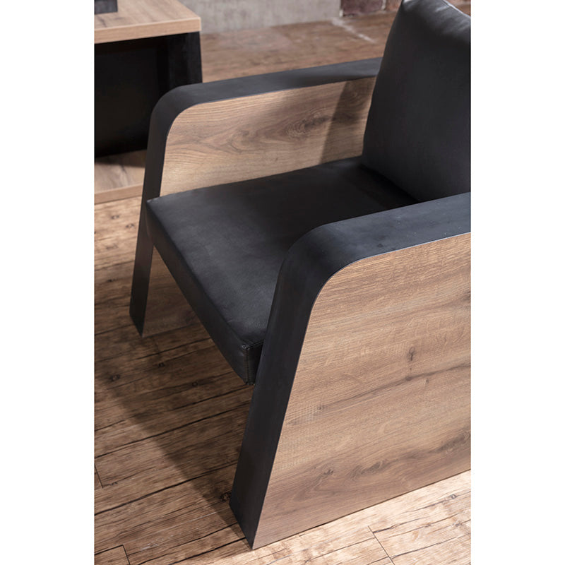 FRANCO Single Seater Sofa - Modern Accent Chair with Warm Oak Wood Frame & Black Upholstery - Perfect for Living Room, Bedroom or Office Decor