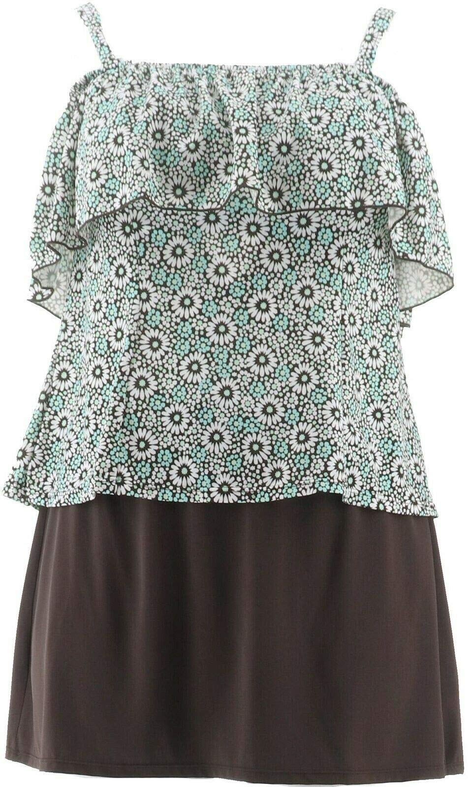 Fit 4 U Off-The-Shoulder Ruffle Tankini Skirt - Women's Floral Print Swimwear with Skirt for Beach Vacation & Pool Party