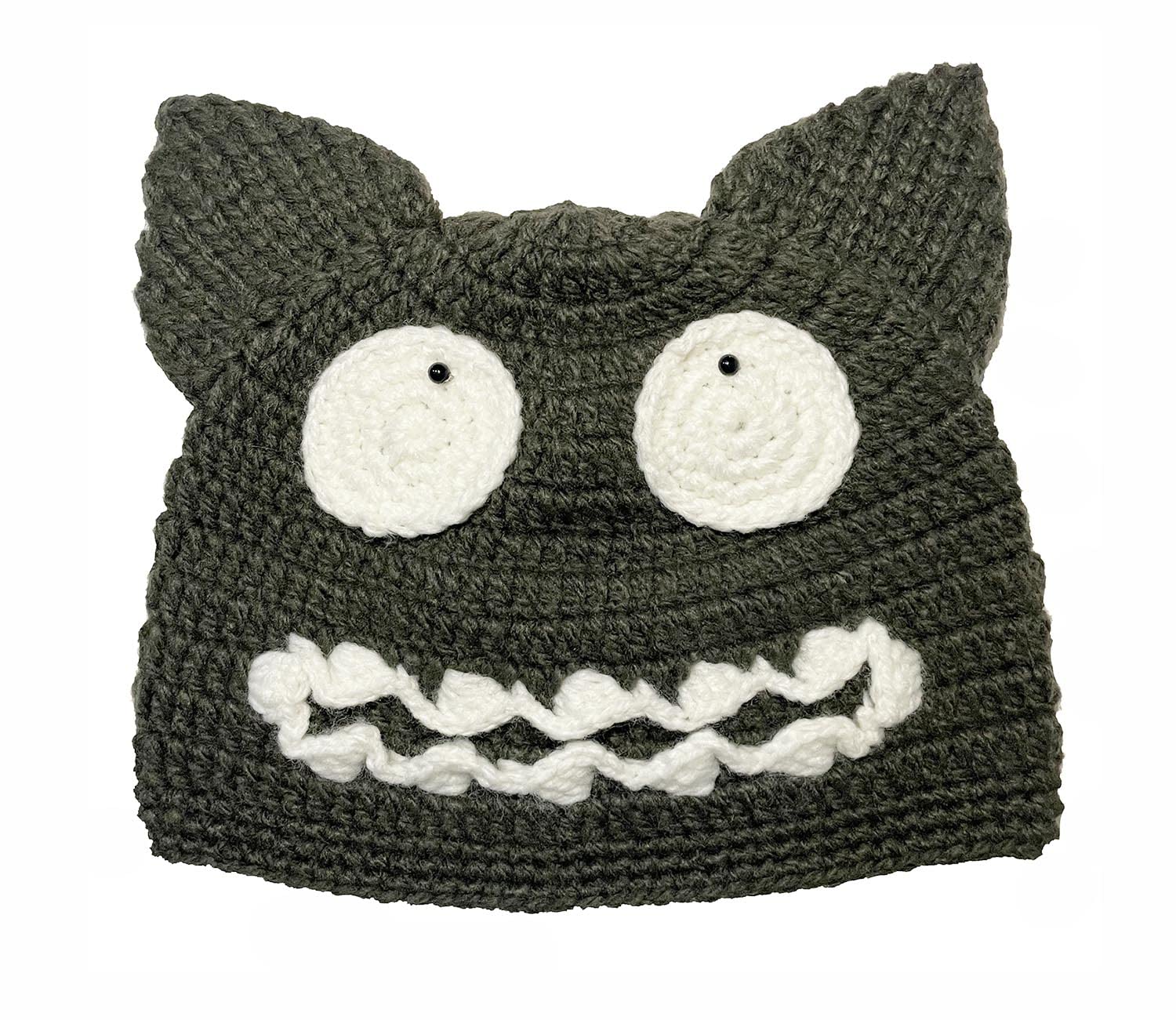 Handmade Wolf Ears Beanie - Devil Pussy Monster Teeth Knitted Hat for Halloween Costume | Warm Winter Skull Cap for Cosplay, Rave Parties & Outdoor Activities