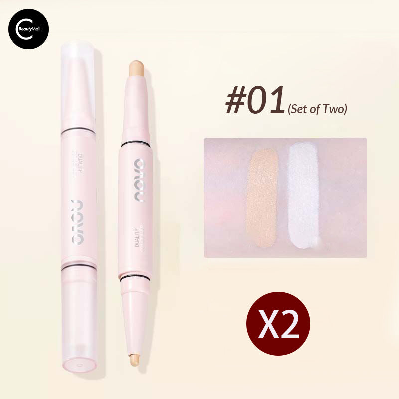 NOVO Dual Ended Highlighter & Concealer Pen - Creamy Makeup Stick for Face Contouring & Brightening - Perfect for Everyday Glam & Photo Shoots