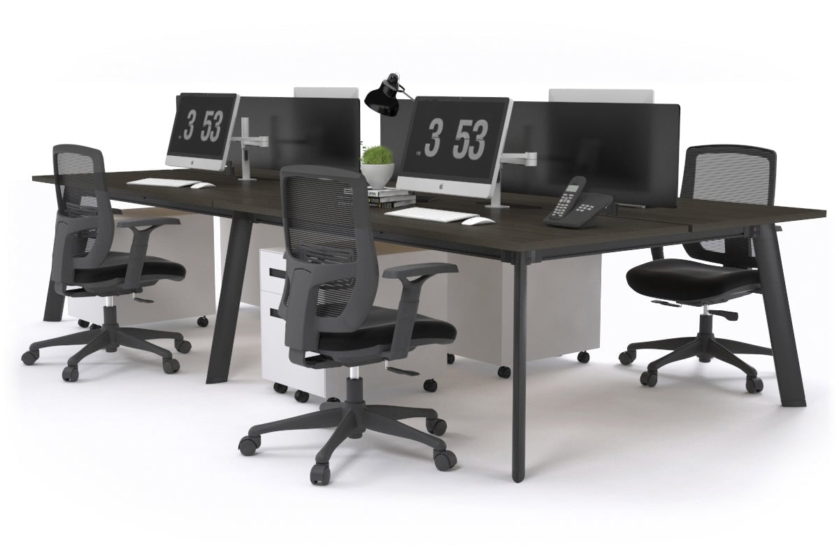 4-Person Black Frame Workstation with Cable Management - 1600L x 800W Office Desk for Team Collaboration | Perfect for Open Offices, Coworking Spaces & Home Offices