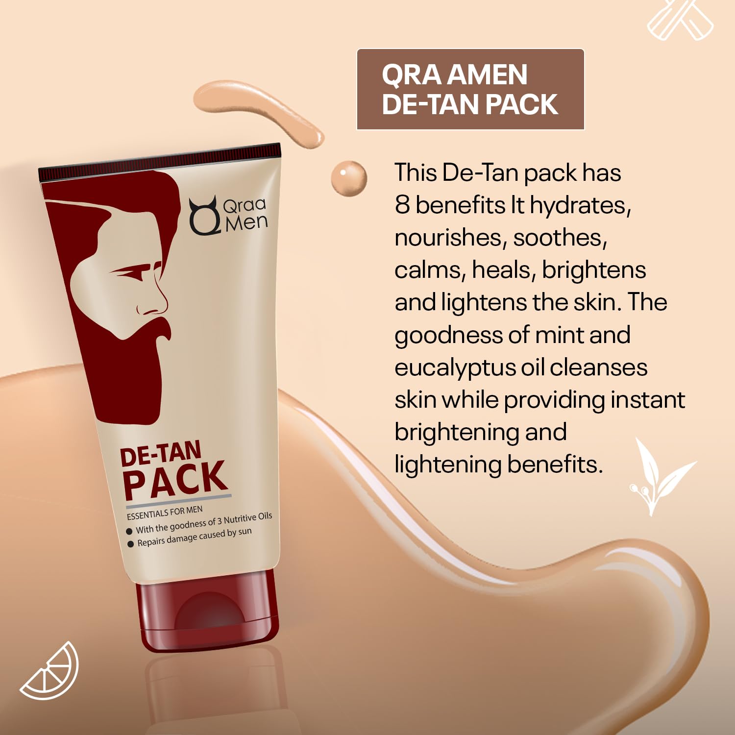 Qraa Men De Tan Pack with De Tan Scrub - Skin Brightening & Lightening Treatment | Blackhead & Dirt Removal | Tan Removal Face Scrub & Pack | 100g x 2 (Pack of 2) | Perfect for Men's Daily Skincare & Post-Sun Care Routine