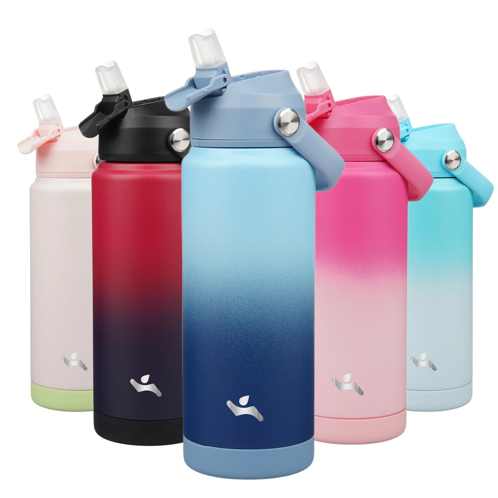 24 oz Insulated Stainless Steel Water Bottle with Straw Lid & Silicone Handle - Leakproof Vacuum Flask for Hiking, Gym & Outdoor Activities - Sky Blue
