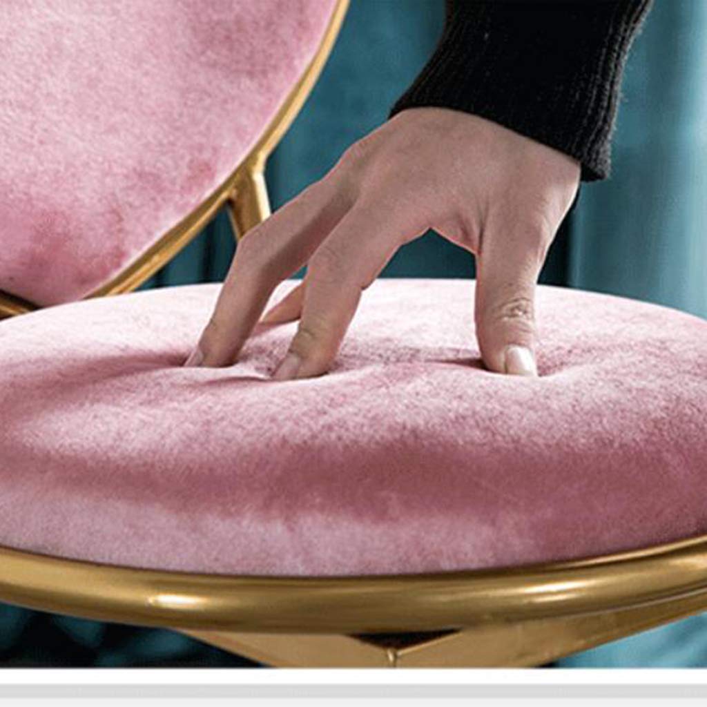 Heart-Shaped Backrest Makeup Chair - Golden Metal Dressing Table Stool with Pink Flannel Upholstery for Kids Room, Reading Nook & Vanity Decor | Perfect for Bedroom, Salon, and Beauty Studio
