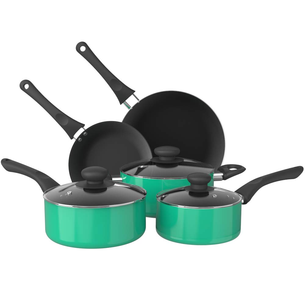 Premium 8-Piece Aluminum Alloy Non-Stick Cookware Set - Green Pots & Pans for Healthy Cooking | Perfect for Frying, Sautéing & Baking | Ideal for Home Kitchen & Restaurant Use