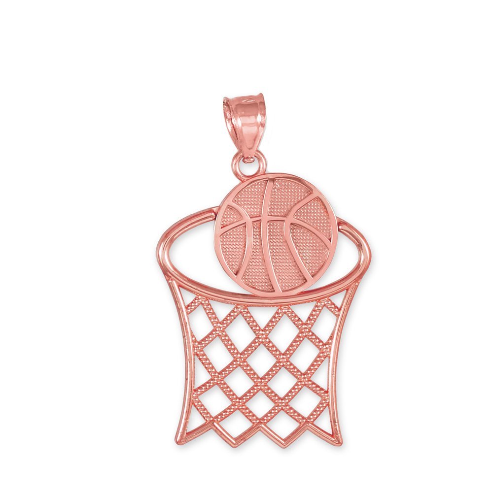 10K Rose Gold Basketball Hoop Charm Pendant - Elegant Sports Jewelry for Necklace - Perfect Gift for Basketball Players, Fans & Athletes - Ideal for Games, Training & Everyday Wear