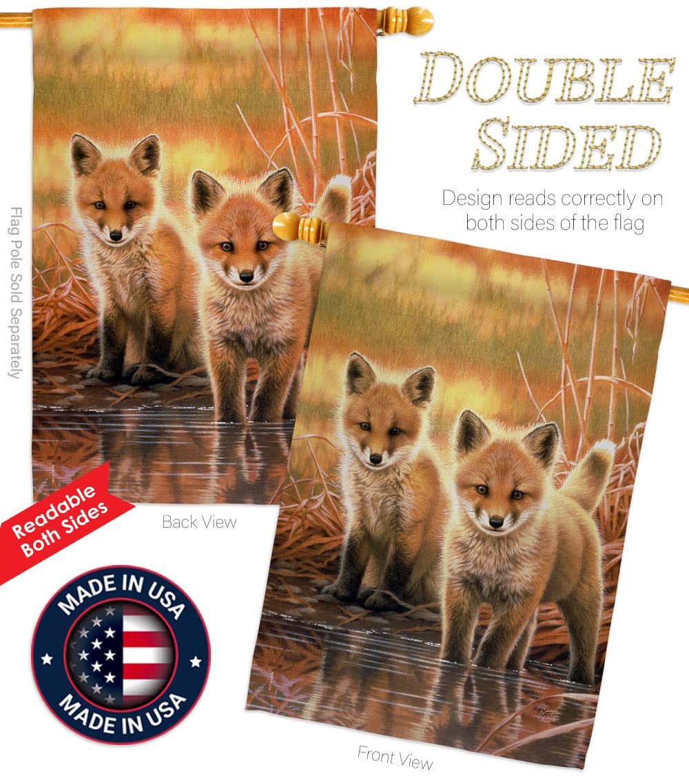 Foxes Nature Wildlife Decorative Vertical House Flag Set - 28