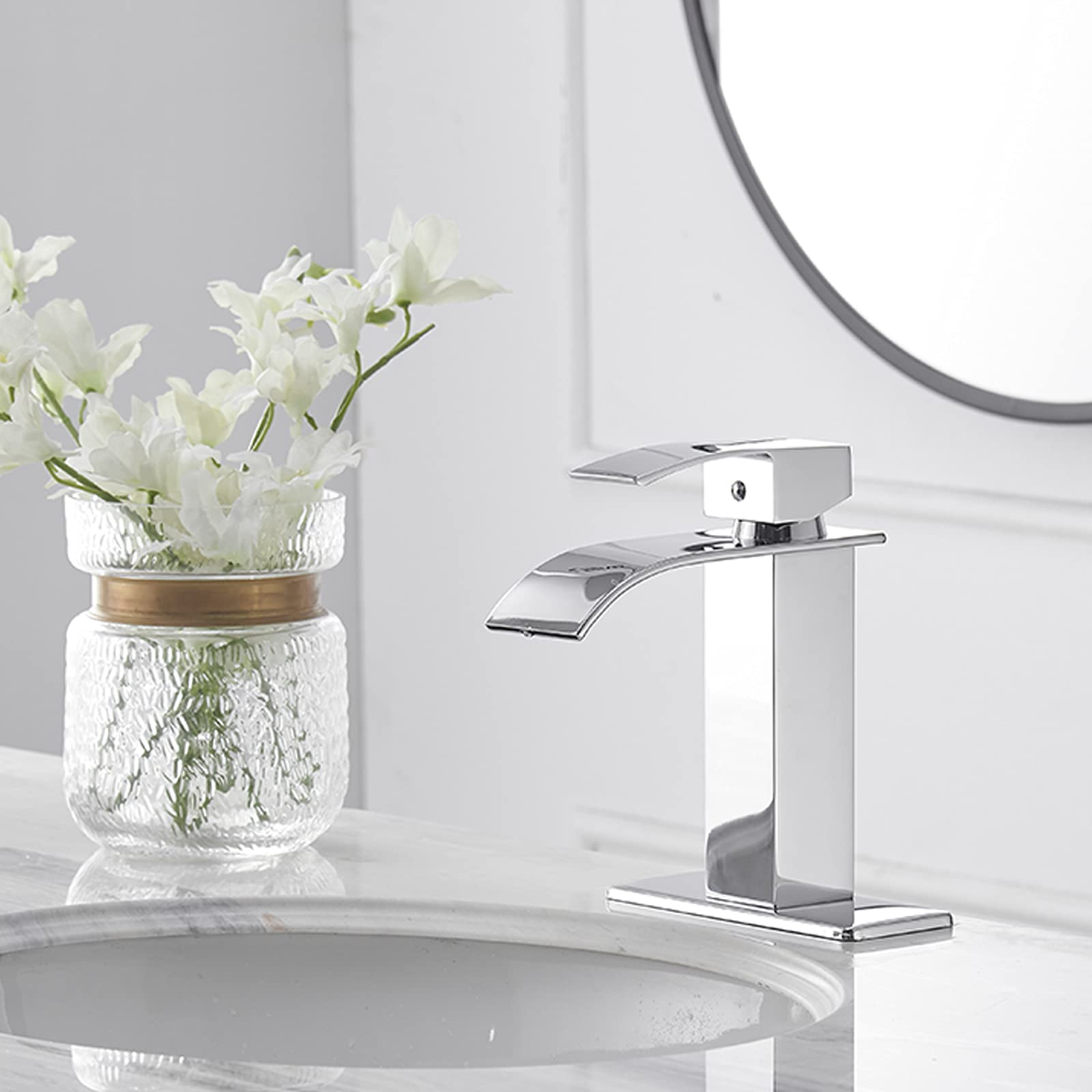 Chrome Single Handle Bathroom Faucet with Drain Stopper - Modern 1 Hole Vessel Sink Faucet, Lead-Free RV Lavatory Faucet with Supply Lines - Perfect for Home, RV & Commercial Vanities