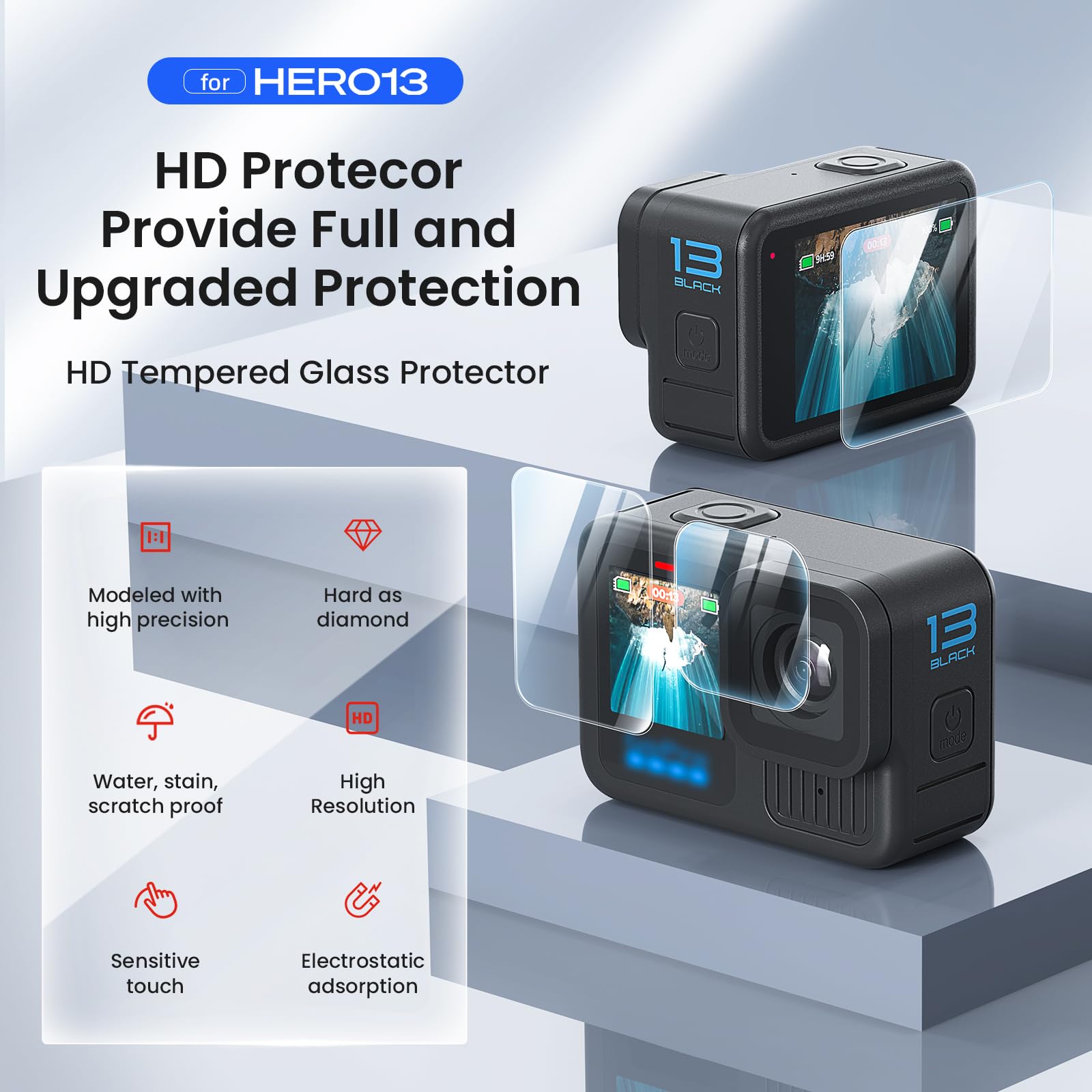 GoPro Hero 13 Black Silicone Protective Case with Tempered Glass Screen Protector - Soft Rubber Cover for Action Camera - Perfect for Outdoor Sports, Hiking, and Waterproof Protection