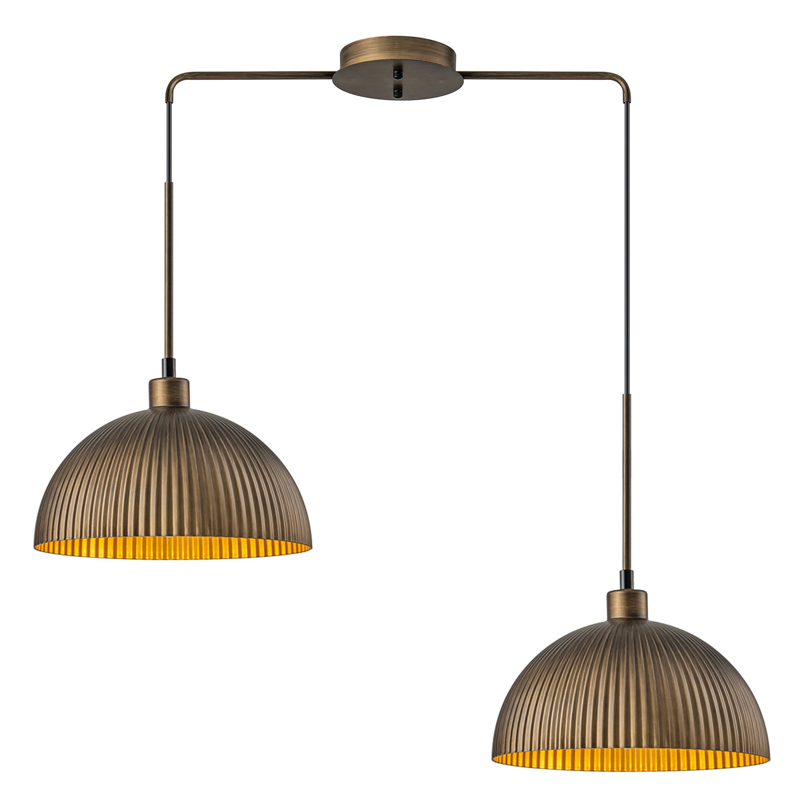 Glowlings 2-Light 33-Inch Wide Oversized Industrial Antique Bronze Ribbed Dome Pendant Light Fixture - Perfect for Kitchen Island, Dining Room, and Farmhouse Decor
