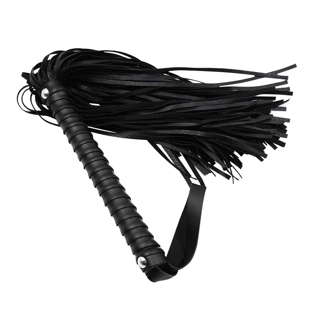 SM Leather Short Nail Black Belted Whip - Fetish Bondage Toy for Role Play, BDSM, Spanking & Kinky Fun | Perfect for Couples Play & Fantasy Exploration