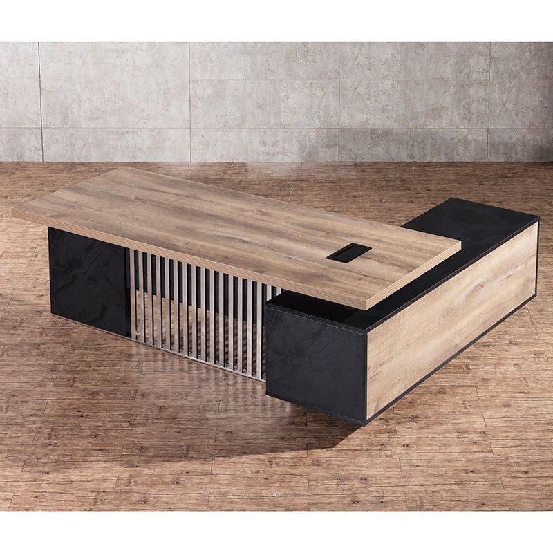 DAXTON Executive Desk with Left Return 2.4M - Warm Oak & Black Finish - Modern Office Furniture for Home & Business Workspaces