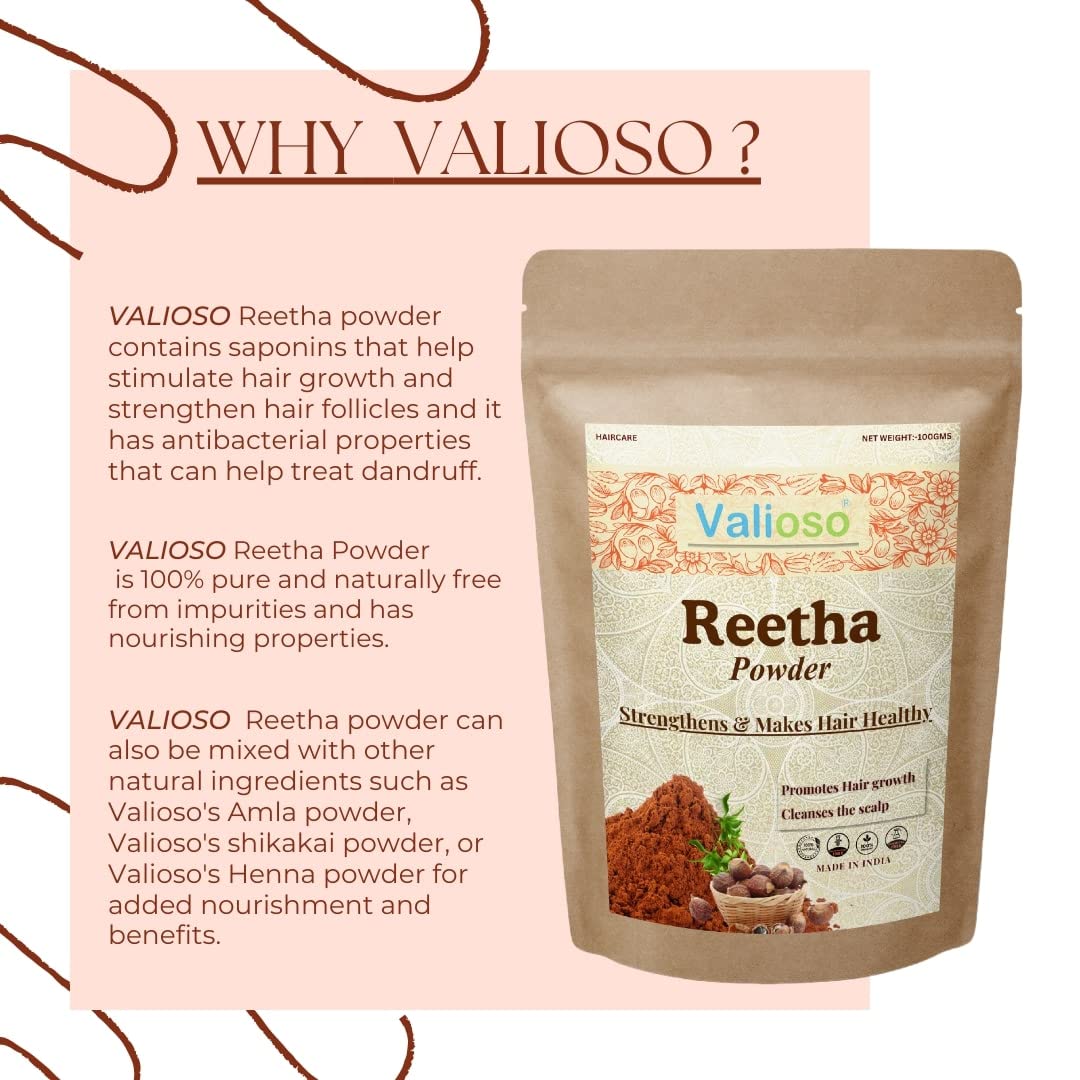 Valioso Reetha Powder for Hair Growth & Scalp Care - 200g Natural Ayurvedic Shikakai Alternative | Promotes Stronger, Longer Hair | Ideal for DIY Hair Masks & Herbal Shampoos