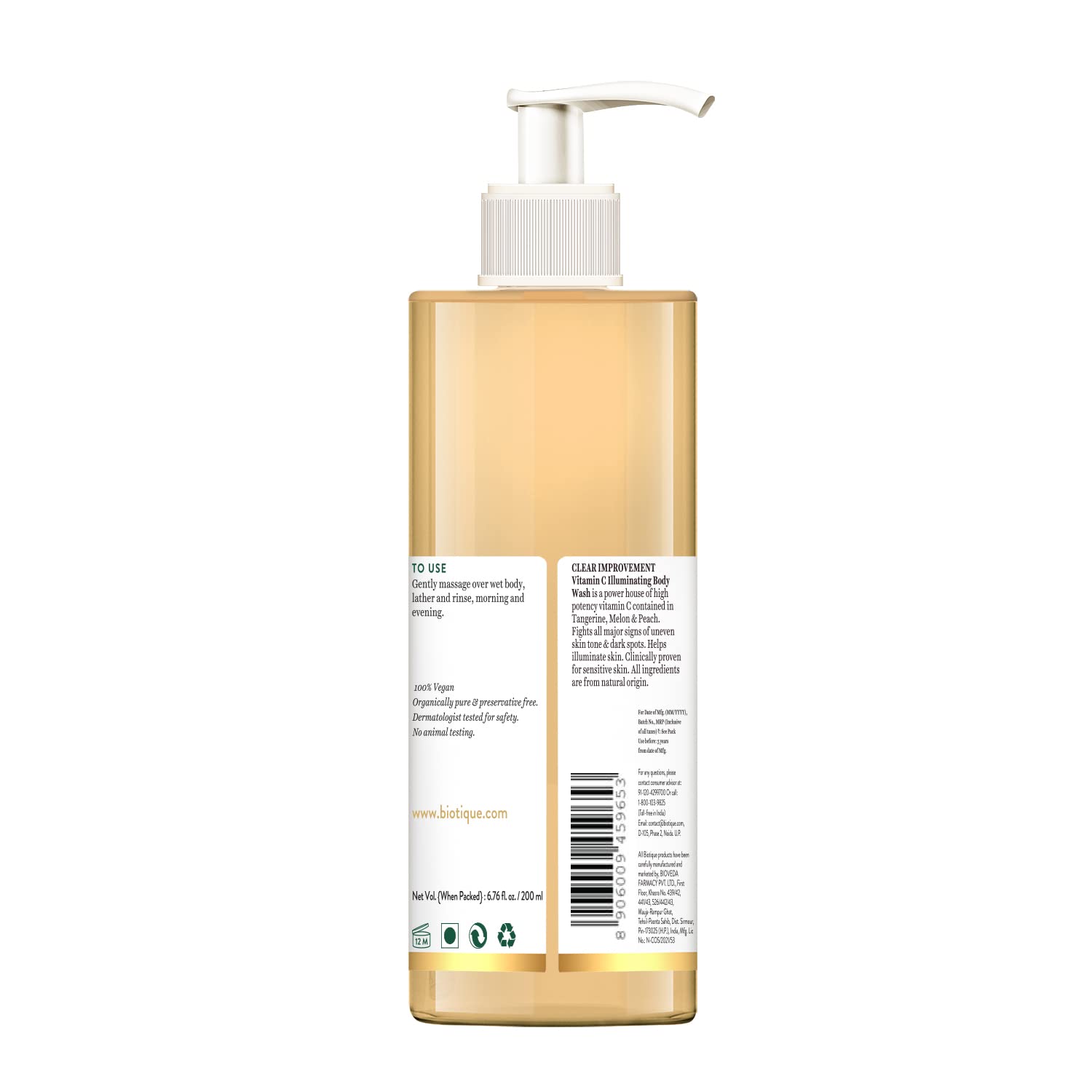 Biotique Advanced Organics Vitamin C Illuminating Body Wash 200ml - Brightening & Hydrating Shower Gel for Glowing Skin | Perfect for Morning Routine & Spa Day
