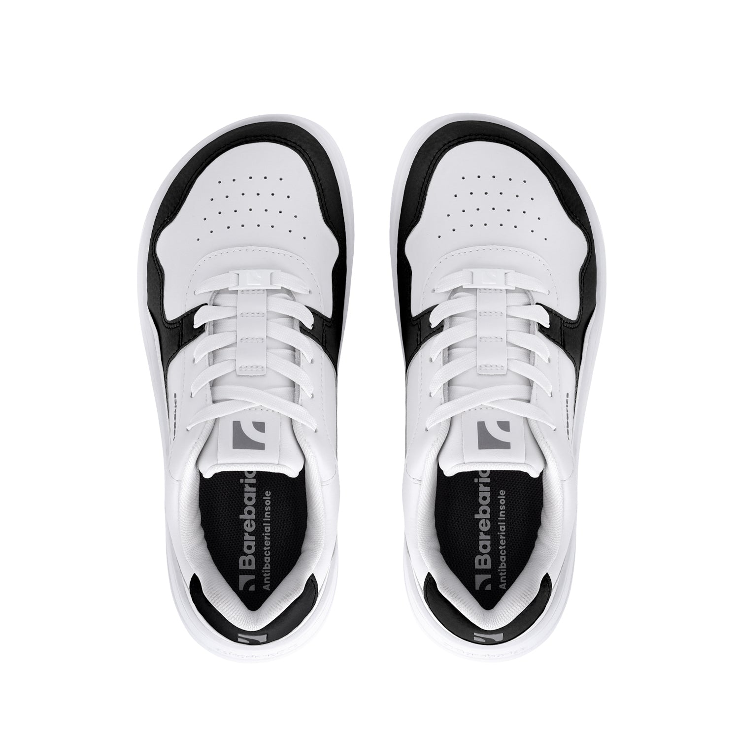 Barebarics Zing Barefoot Sneakers - White & Black Leather Minimalist Shoes for Women & Men | Perfect for Running, Walking & Gym Workouts
