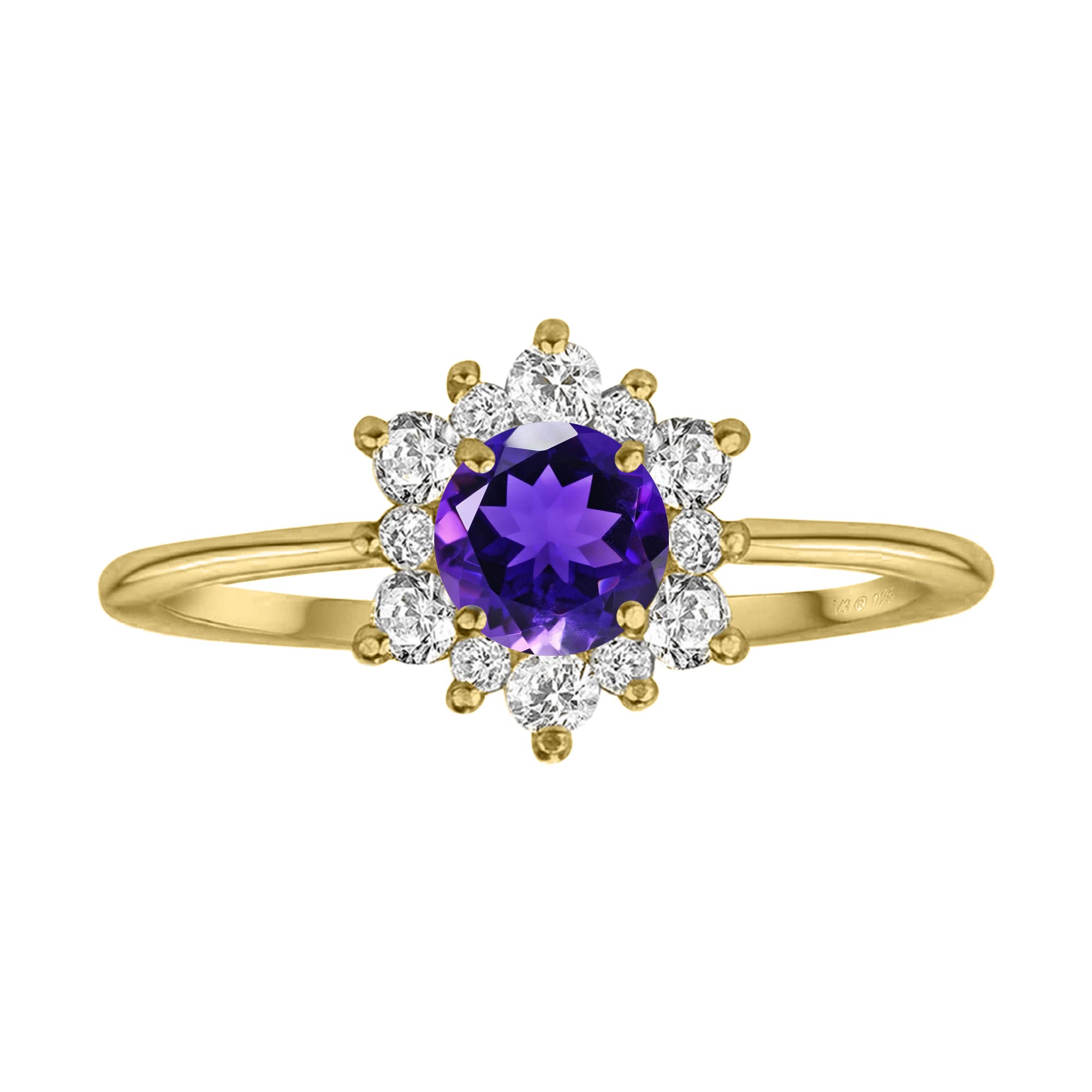 14K Gold Over Sterling Silver Flower Ring with Natural Amethyst & White Topaz - Elegant Jewelry for Women, Perfect Gift for Valentine's Day, Anniversary & Special Occasions