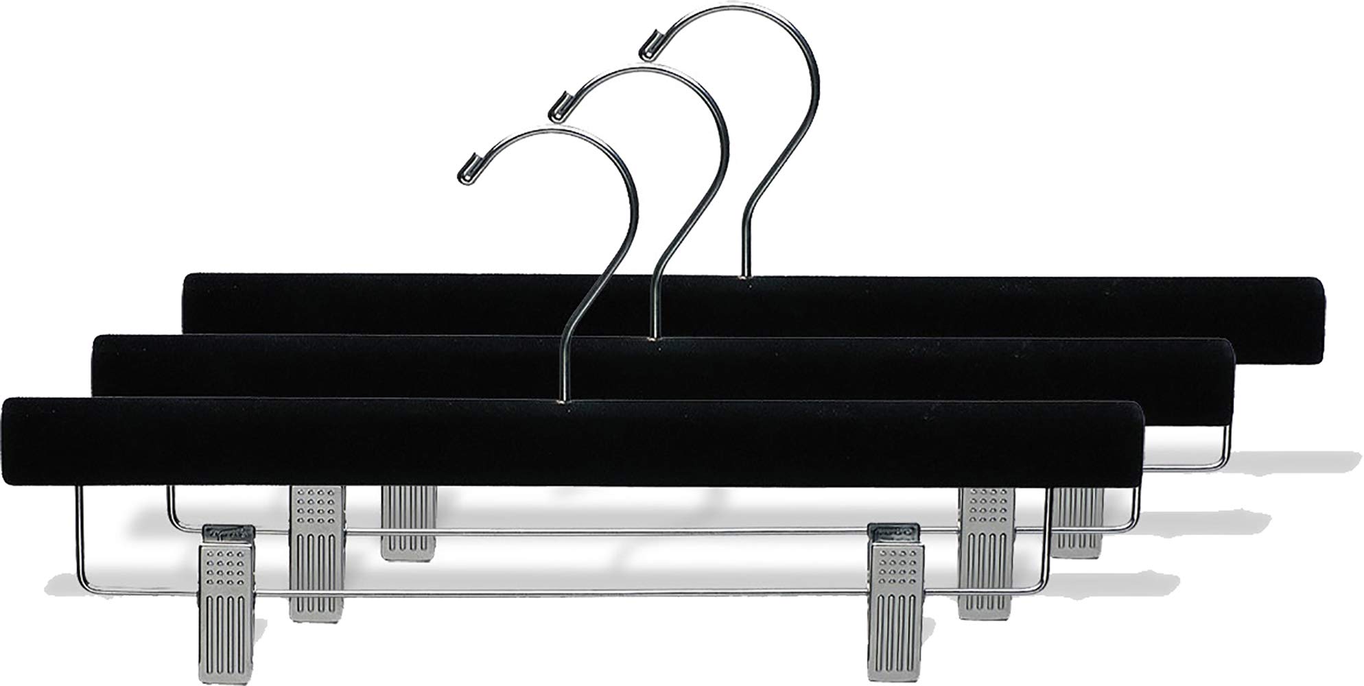 Premium Black Velvet Pant Hangers with Adjustable Cushion Clips - Box of 100 Flat Wood Bottom Hangers with Chrome Swivel Hook - Perfect for Jeans, Slacks, Skirts & Closet Organization - The Great American Hanger Company