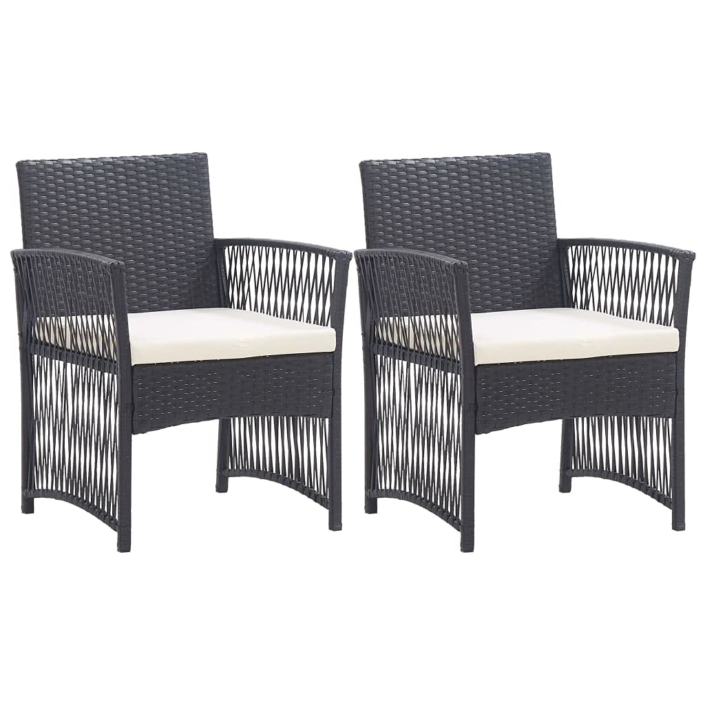 2-Piece Black Poly Rattan Patio Chair Set with Cushions - Outdoor Dining Chairs for Balcony, Garden, Poolside & Lawn - Weather-Resistant Patio Furniture for Relaxing & Entertaining