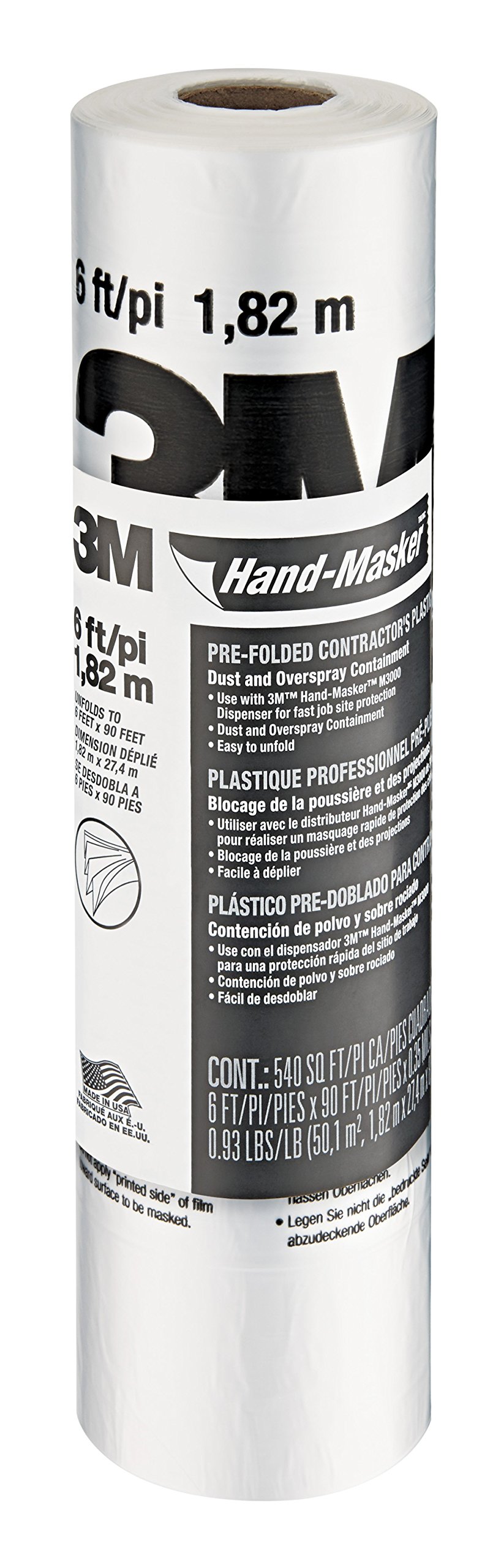 3M Hand-Masker Contractor's Plastic Film - 12ft x 180ft, CP12 (Case of 12 Rolls) - Heavy-Duty Drop Cloth for Painting, Floor Protection & Construction Projects