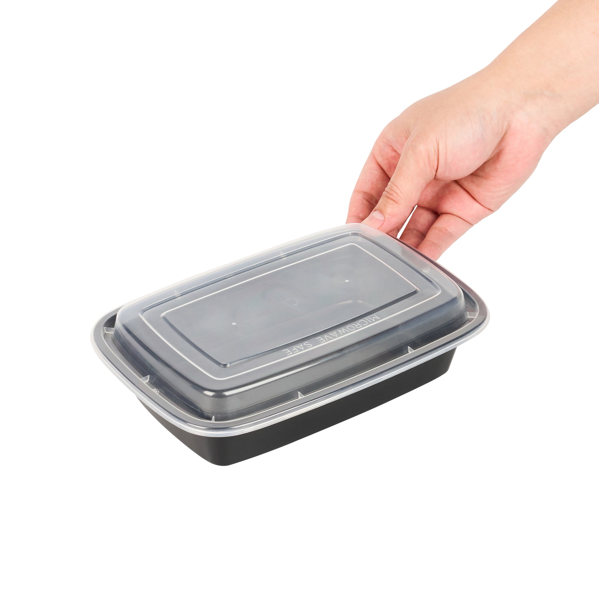 24 oz Black Rectangle Plastic Food Storage Containers with Clear Lids - 50 Pack, Microwave Safe To-Go Boxes (8