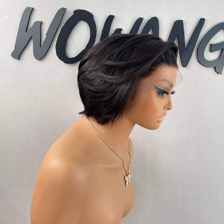 WOWANGEL Short Pixie Cut Wig 13x6 Skinlike HD Lace Front Bob Wig - Natural Looking Synthetic Hair for Women - Perfect for Cosplay, Daily Wear & Special Occasions