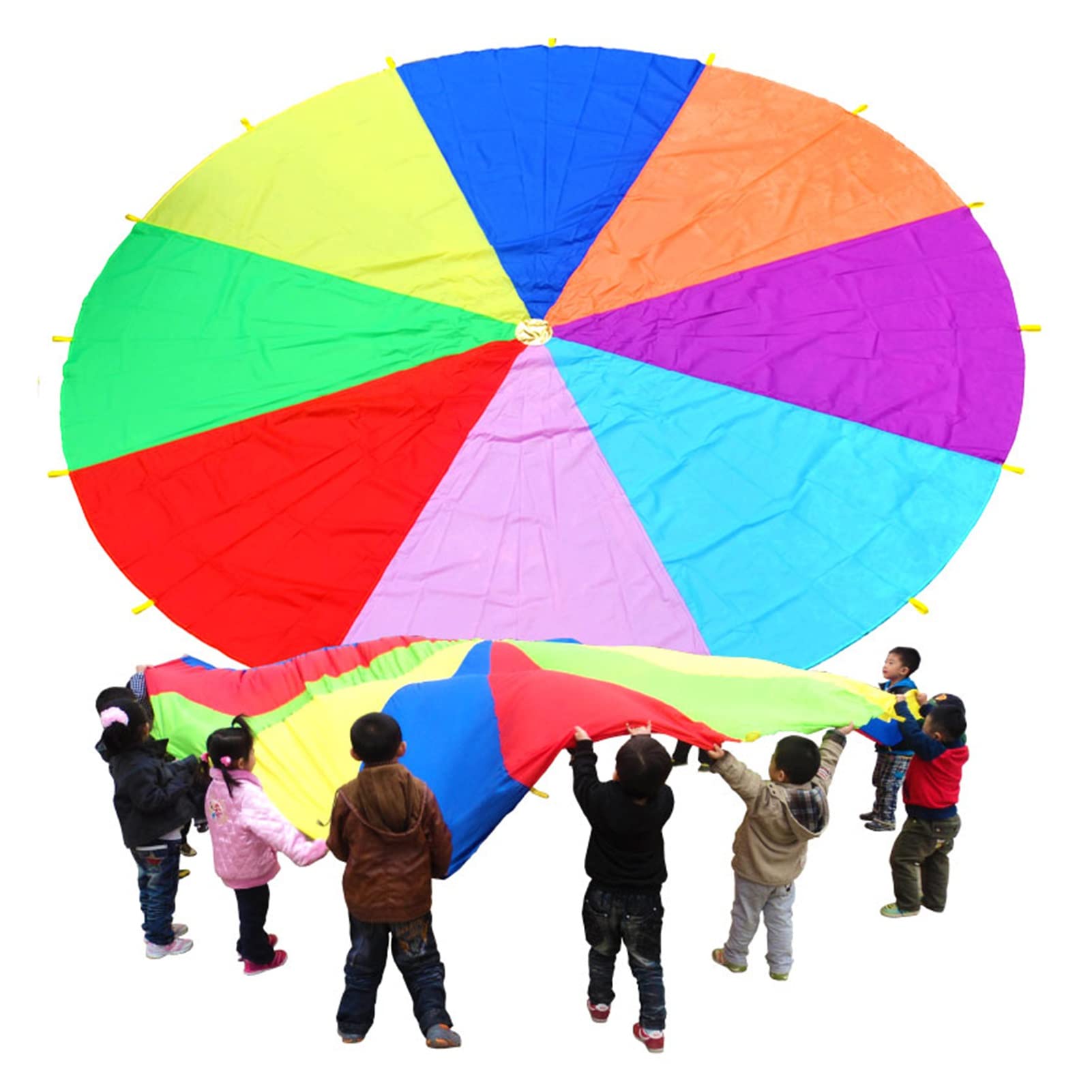 HUAHUA Rainbow Play Parachute Toy for Kids - 3m/9.84ft Outdoor & Indoor Group Activity Game for Children's Exercise, Gym Class, Birthday Parties, and Team Sports | Perfect for Preschool, PE, and Family Fun