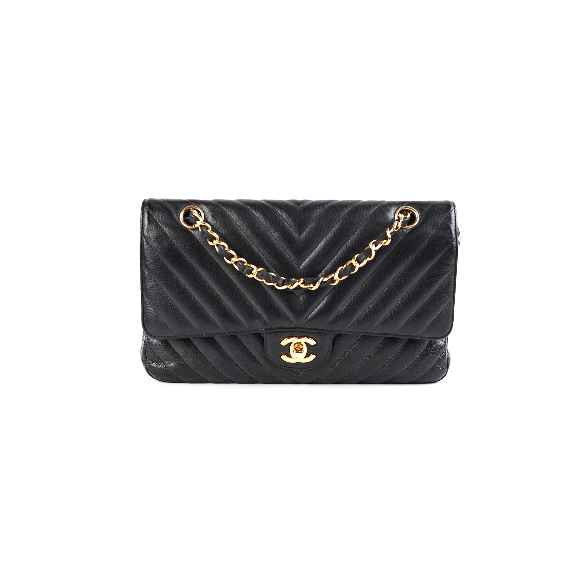 Chanel Chevron Classic Flap Bag Medium/Large Black Leather Handbag for Women - Perfect for Work, Evening Events & Luxury Fashion Accessories