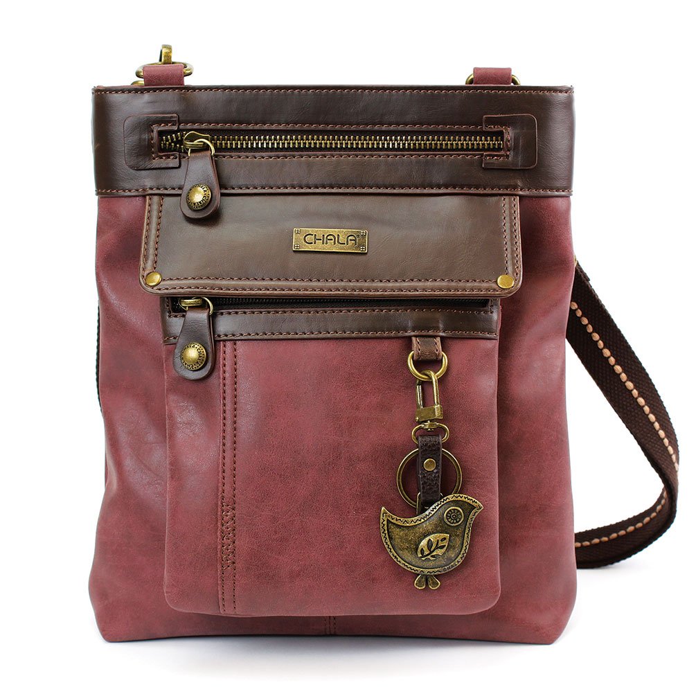 CHALA GEMINI Crossbody Bag for Women - PU Leather Messenger Purse with Adjustable Strap - Burgundy Handbag for Work, Travel & Everyday Use
