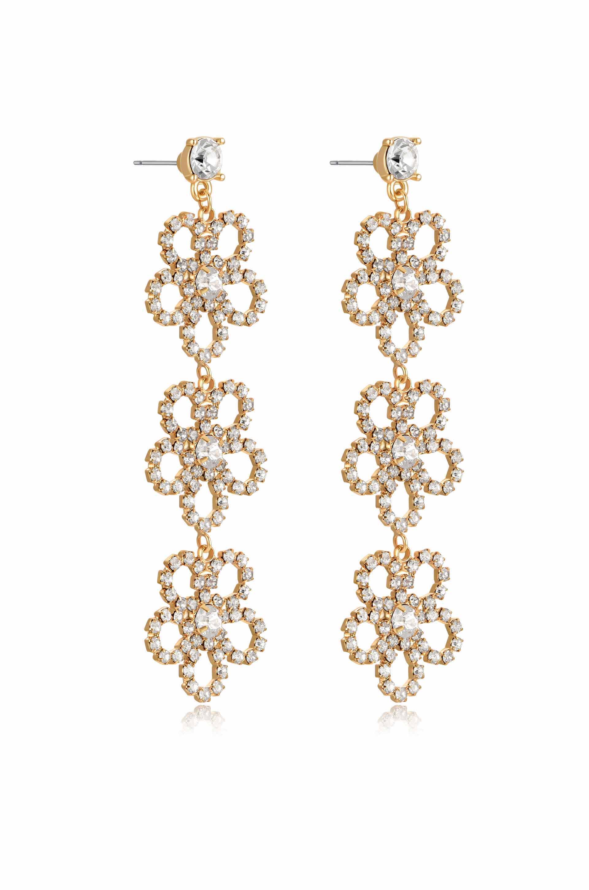 Flower Power Triple Drop Earrings for Women - Boho Chic Dangling Floral Jewelry - Perfect for Weddings, Parties & Everyday Wear