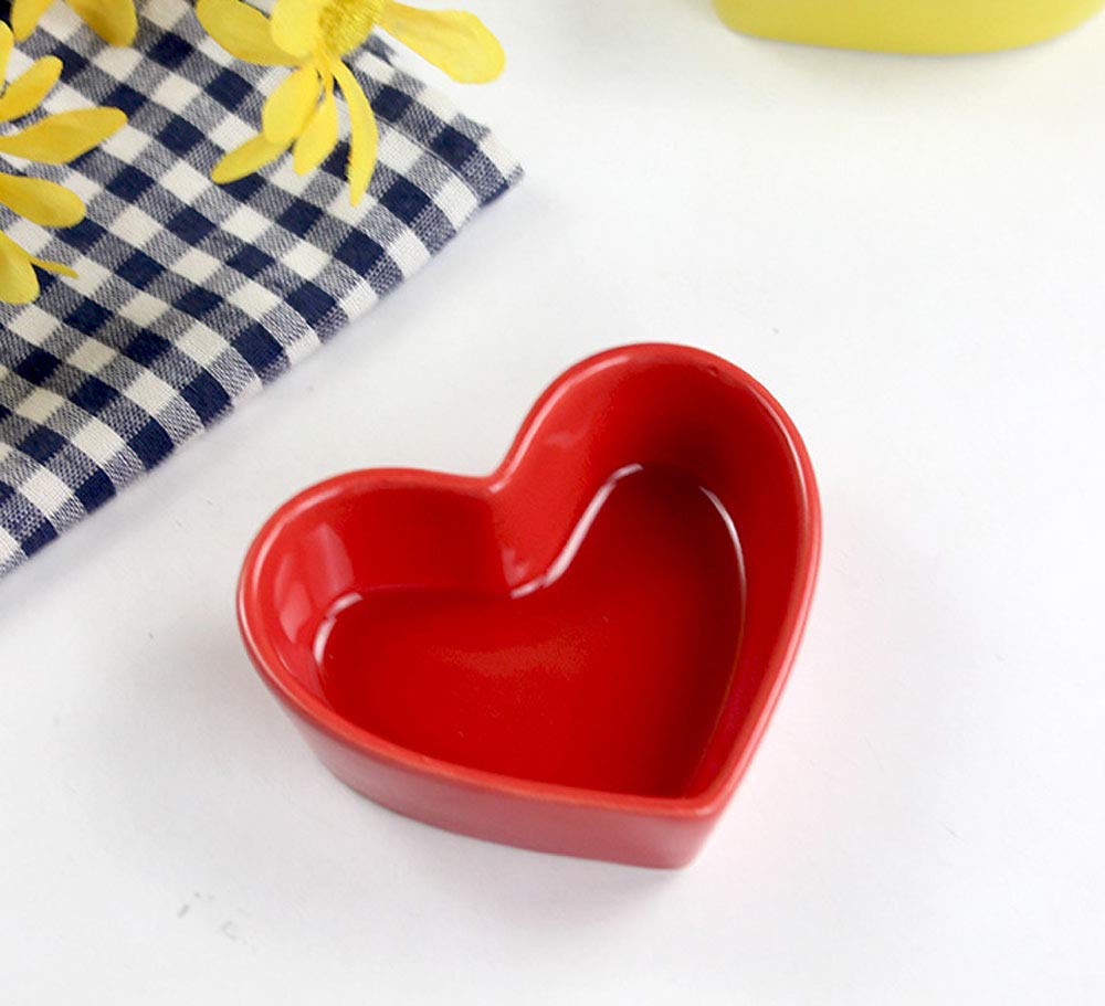 FUYU Colorful Heart Shaped Ceramic Ramekin Bowls - 4oz Mini Souffle Dishes, Pudding Cups, Snack Bowls for Dipping Sauces | Perfect for Valentine's Day Desserts, Romantic Dinners & Party Appetizers