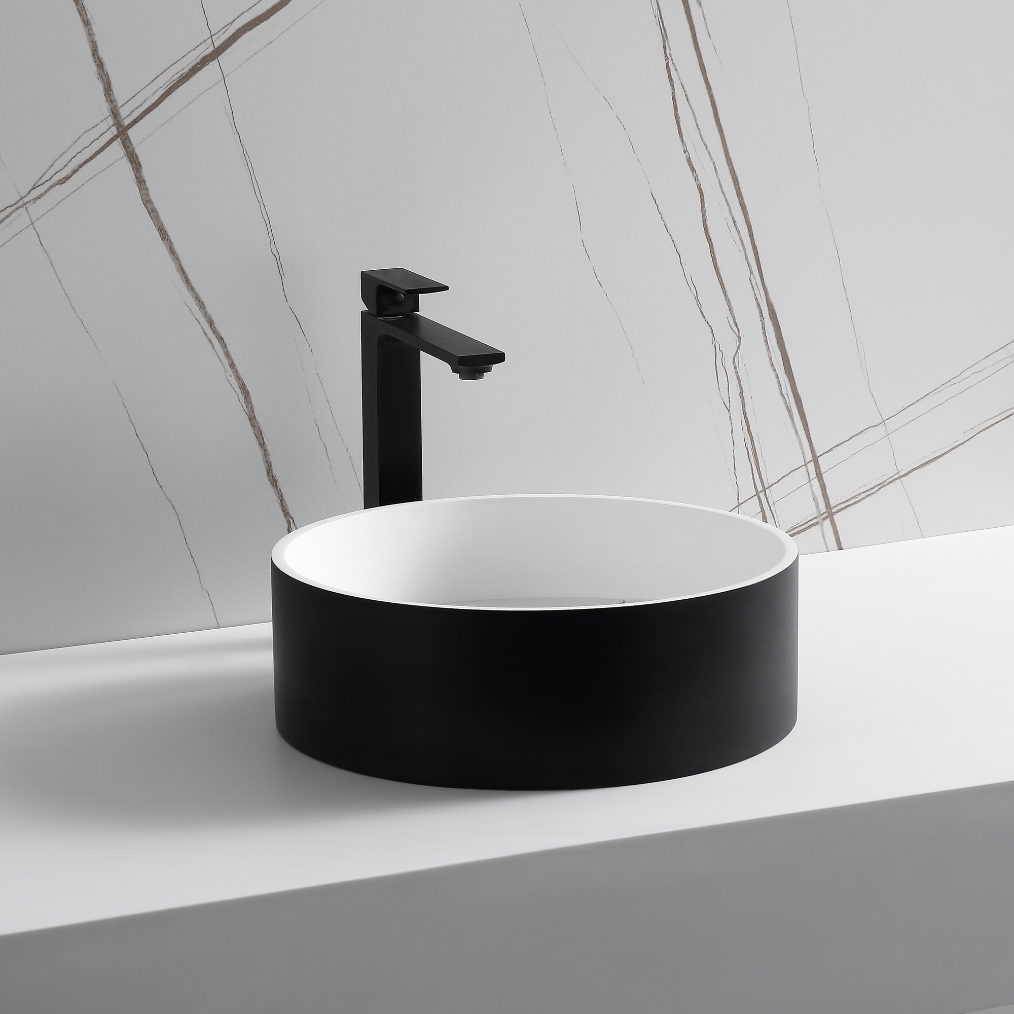 Ancona Round Pure Acrylic Stone Vessel Bathroom Sink - Matte White & Matte Black - Modern Vanity Sink for Bathroom Remodeling & Luxury Home Decor