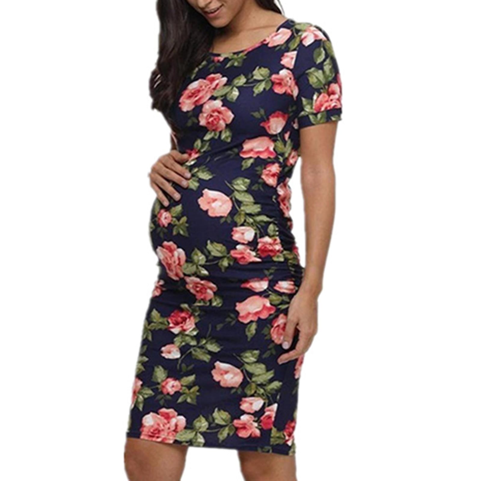 Floral Print Maternity Dress for Women - Breastfeeding & Nursing Nightgown with Short Sleeves | Comfortable Pregnancy Clothes for Daily Wear, Nursing Sessions & Relaxing at Home