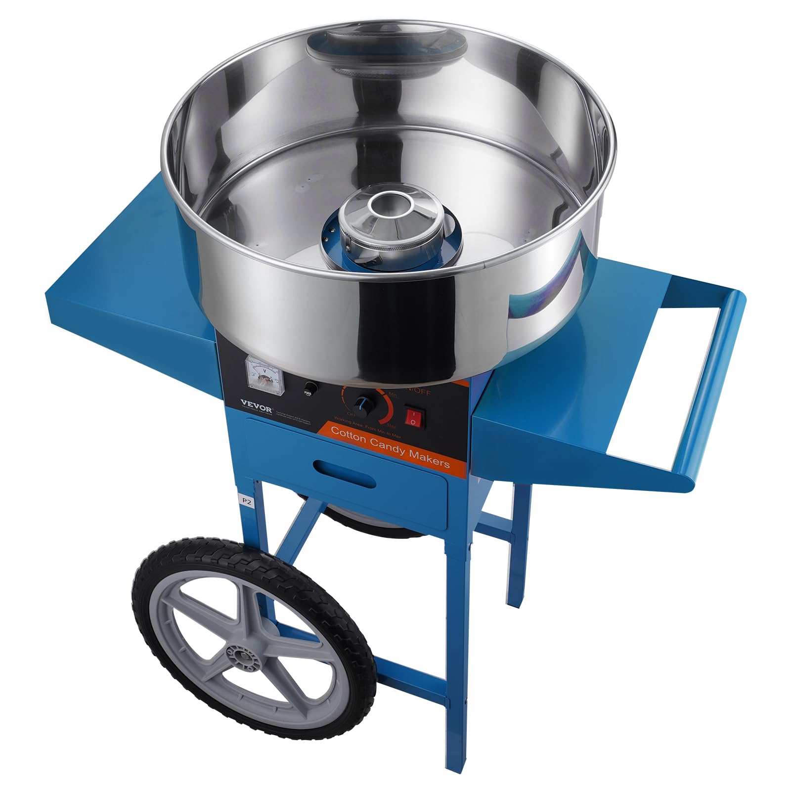VBENLEM Commercial Cotton Candy Machine with Cart - Electric Candy Floss Maker with Stainless Steel Bowl, Sugar Scoop & Storage Drawer - Perfect for Birthday Parties, Carnival Events, Wedding Receptions & Home Use (Blue)