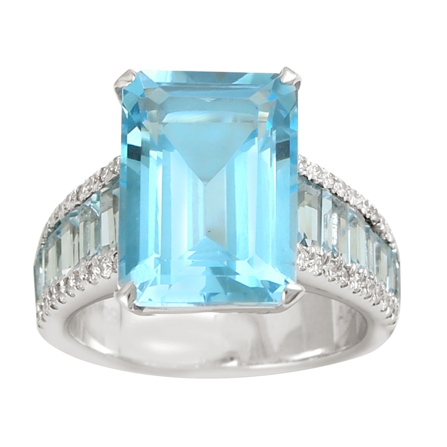 Emerald Cut Blue Topaz & Diamond Solitaire Ring in 18K White Gold for Women | Elegant Wedding, Engagement & Anniversary Jewelry Gift