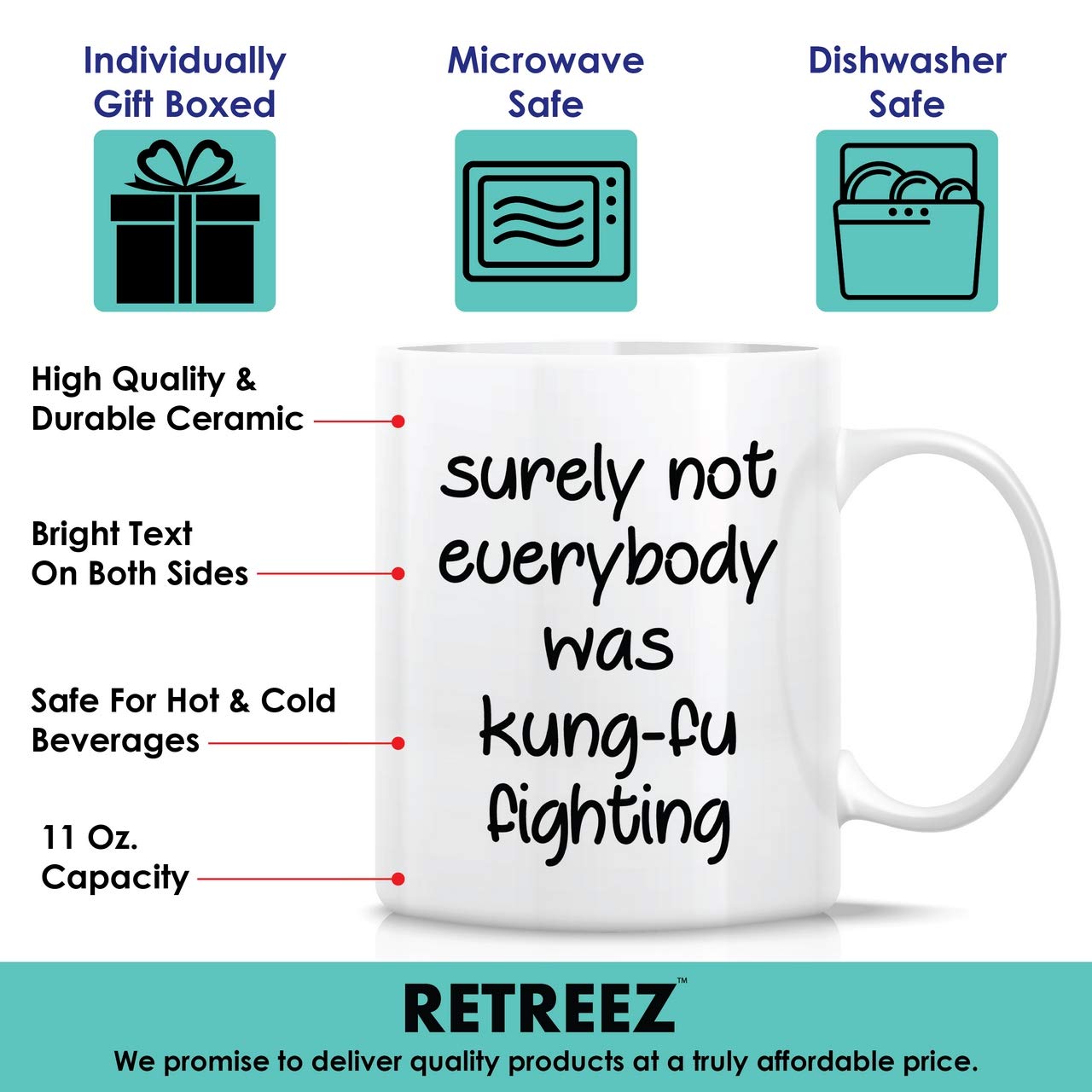 Retreez 11oz Funny Kung-Fu Fighting Sarcastic Coffee Mug - Ceramic Cup with Humorous Quote - Perfect Gift for Friends, Coworkers, Birthday (Him/Her) - Great for Office, Home & Gag Gifts