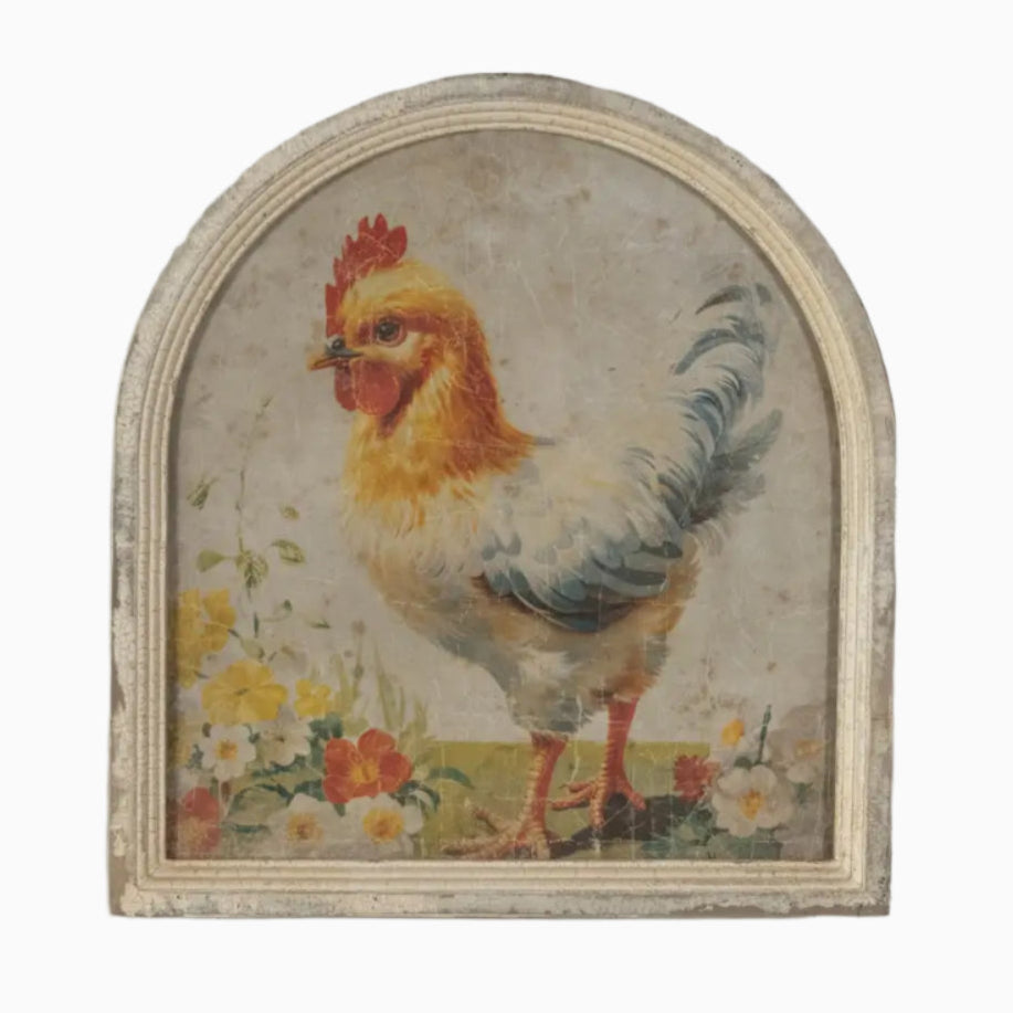 Vintage Arched Framed Spring Rooster Wall Art Print - Perfect for Farmhouse, Country Kitchen & Rustic Home Decor