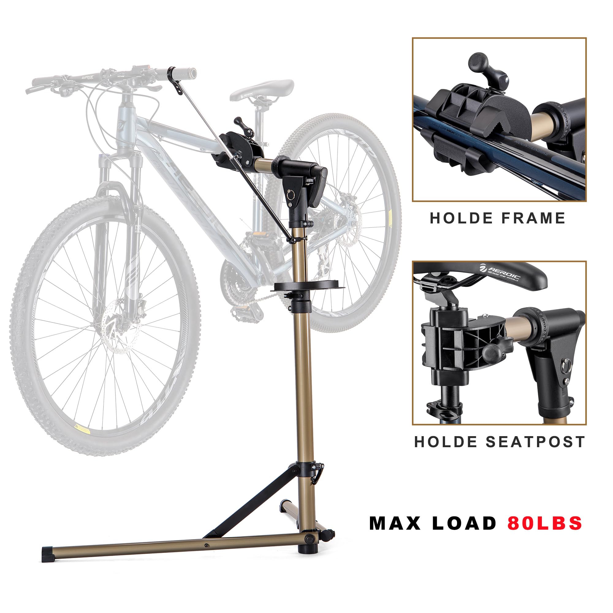 Heavy Duty Bike Repair Stand (Max 80lbs) - Professional Bicycle Workstand for Maintenance & Tuning - Adjustable E-Bike Repair Rack for Mountain, Road & Hybrid Bikes - Perfect for Home Mechanics & Bike Shops (Garage, Workshop, Outdoor Use)
