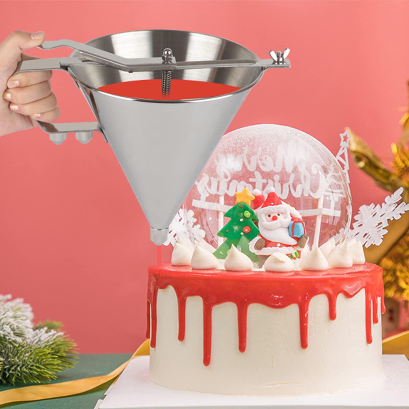Stainless Steel Confectionery Funnel with Stand & 3 Nozzles - Commercial Grade Cake Decorating Tool for Precise Batter Dispensing - Perfect for Home Kitchen, Cupcake Baking, Pastry Filling & Candy Making