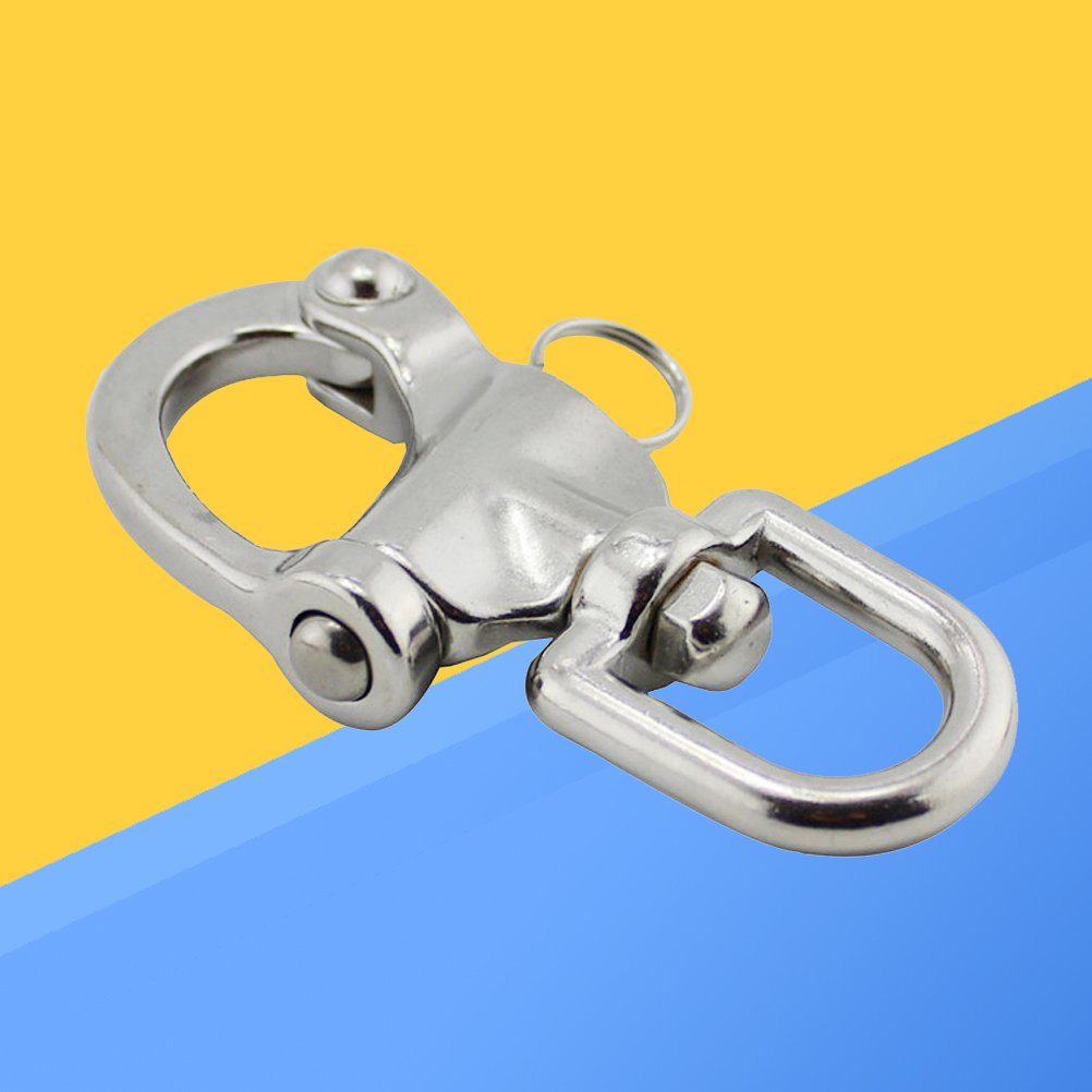 TOPBATHY Heavy Duty Stainless Steel Swivel D Shackle - 2 Pack Corrosion Resistant Snap Hook with Large Bail for Marine, Boating, Fishing & Outdoor Rigging