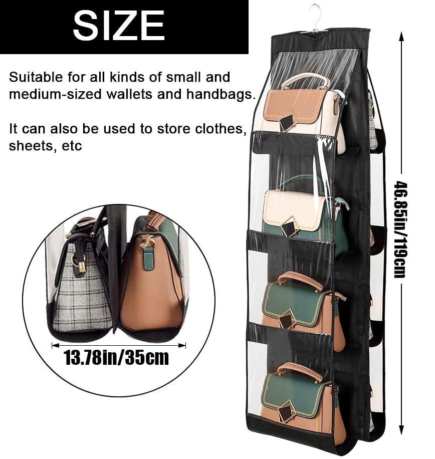 2-Pack Large 8-Pocket Handbag Organizer for Women - Dustproof Washable Purse Insert for Closet & Wardrobe Organization (Black) | Perfect for Travel, Work & Daily Purse Storage